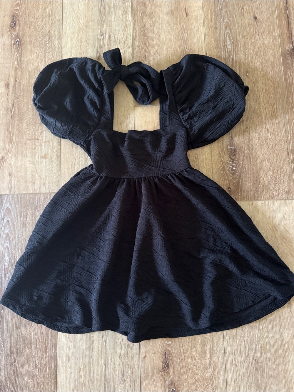 Free People | Black Puff-Sleeve Mini Dress with Tie Back | size XS